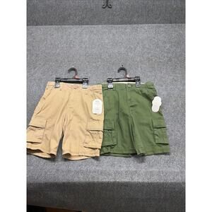 Lot Of 2 Wonder Nation Twill Cargo Shorts Boy's Size M 8 Green/Tan NWT